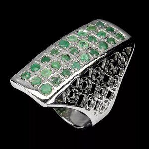 Natural Round Emerald‎925 Sterling Silver Ring Size 85
